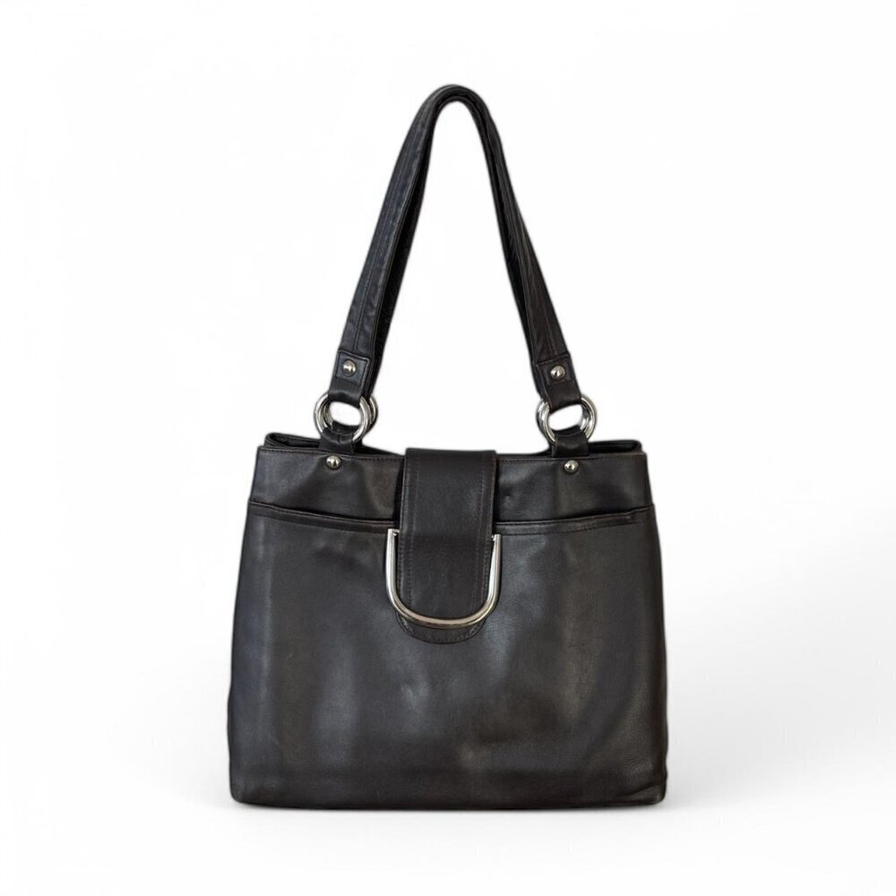 Vintage Perlina New York Dark Brown Leather Shoulder Bag |Classic Everyday Purse